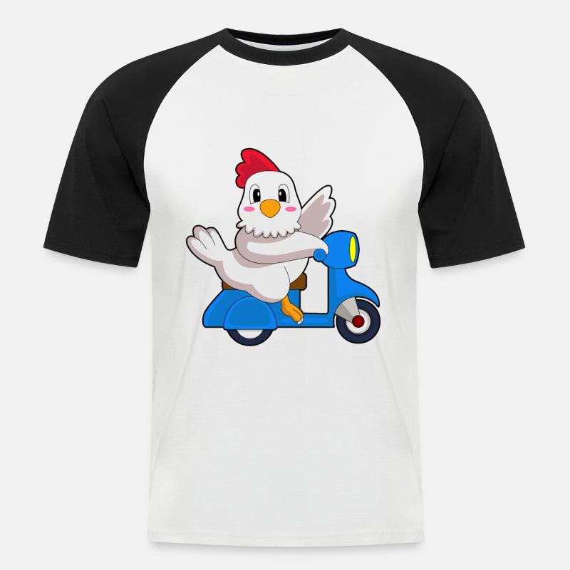 Huhn Motorroller - Männer Baseball-T-Shirt - Weiß/Schwarz