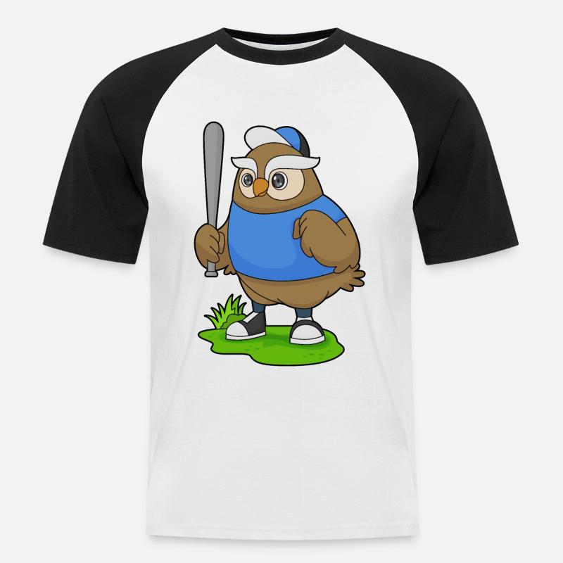 Eule Baseball Baseballschläger - Männer Baseball-T-Shirt - Weiß/Schwarz