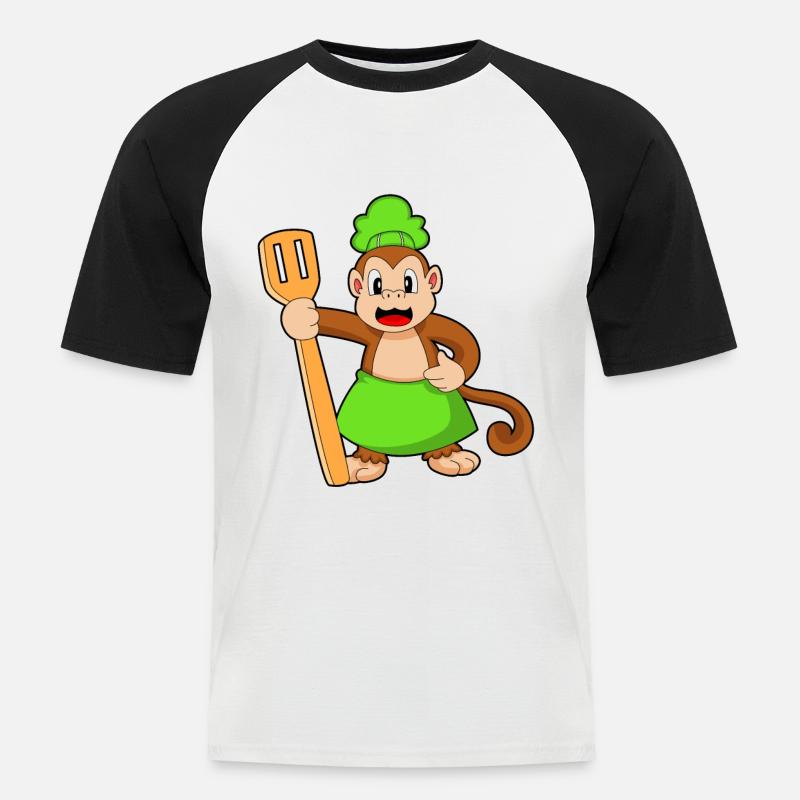 Spatule de cuisson Monkey - T-shirt baseball manches courtes Homme - blanc/noir