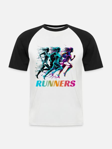 Dynamische Läufer Lauf Wettkampf - Männer Baseball-T-Shirt - Weiß/Schwarz