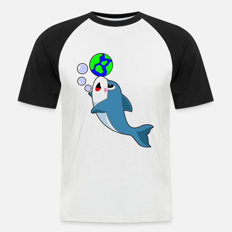 Delfin Erde - Männer Baseball-T-Shirt - Weiß/Schwarz