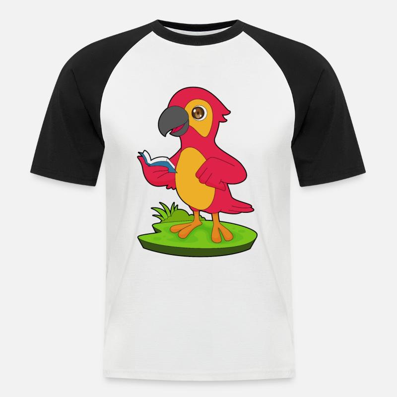 Papagei Buch - Männer Baseball-T-Shirt - Weiß/Schwarz
