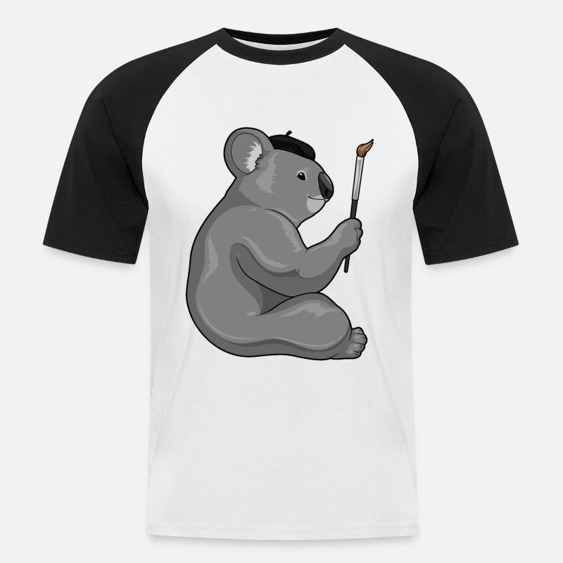 Koala Malen Pinsel - Männer Baseball-T-Shirt - Weiß/Schwarz