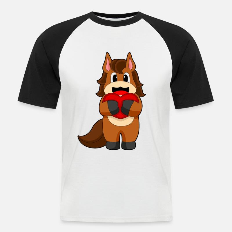Pferd Herz - Männer Baseball-T-Shirt - Weiß/Schwarz