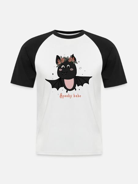 Retro Halloween Design: Spooky Babe Bat - Men's Baseball T-Shirt - white/black
