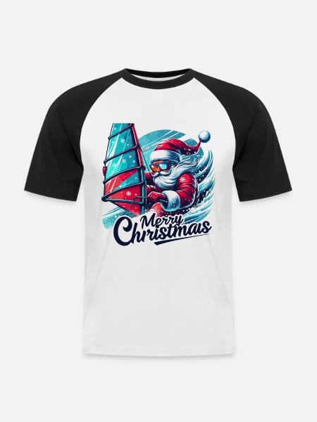 Joyeux Noël Père Noël - T-shirt baseball manches courtes Homme - blanc/noir