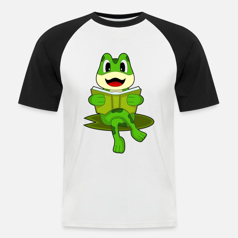 Frosch Nerd Buch - Männer Baseball-T-Shirt - Weiß/Schwarz
