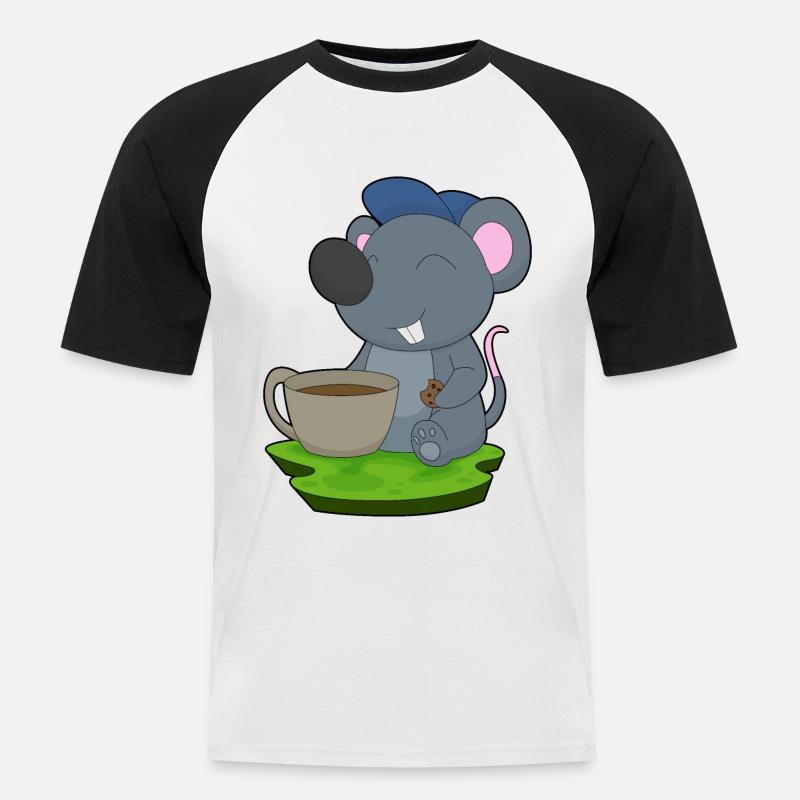 Maus Kaffee Tasse - Männer Baseball-T-Shirt - Weiß/Schwarz