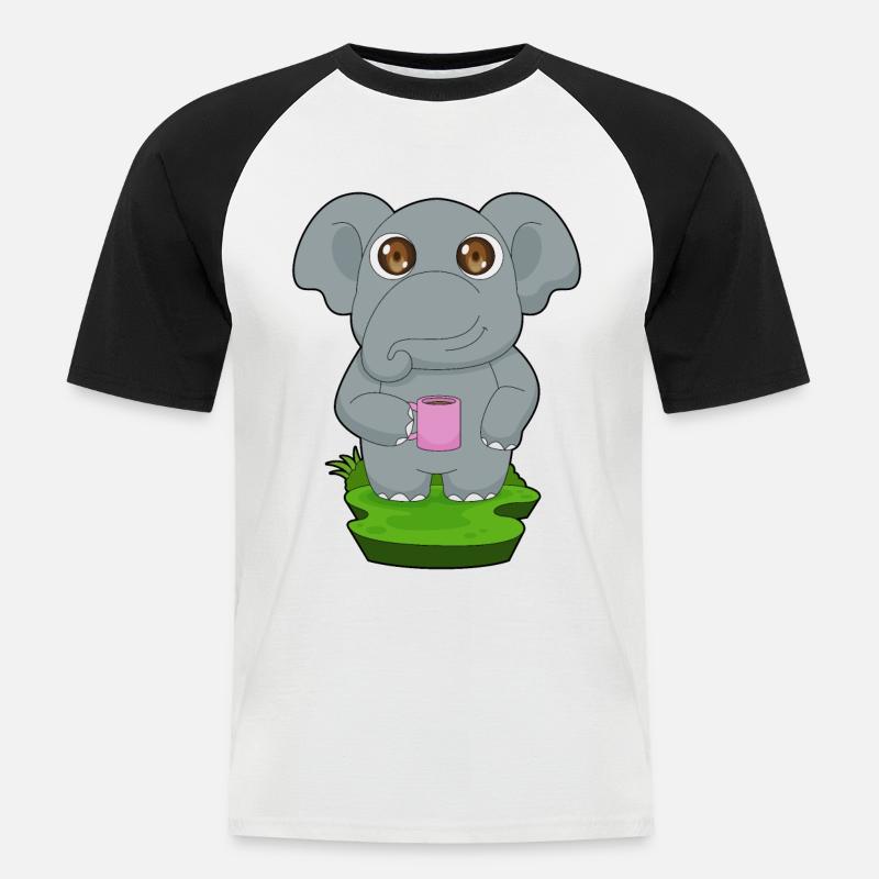 Elefant Kaffee Becher - Männer Baseball-T-Shirt - Weiß/Schwarz