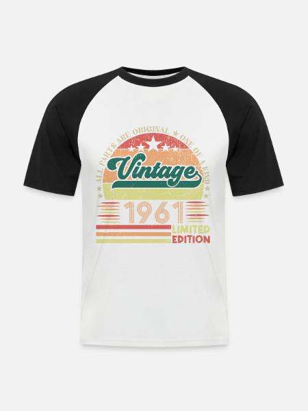 1961 Retro födelsedagspresent. Årgång 1961. - Kortärmad basebolltröja herr - vit/svart