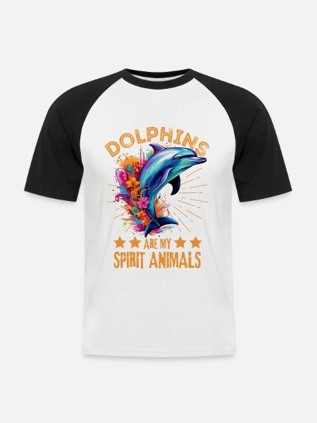 Bunter Delfin Farbkleckse Farbspritzer - Männer Baseball-T-Shirt - Weiß/Schwarz