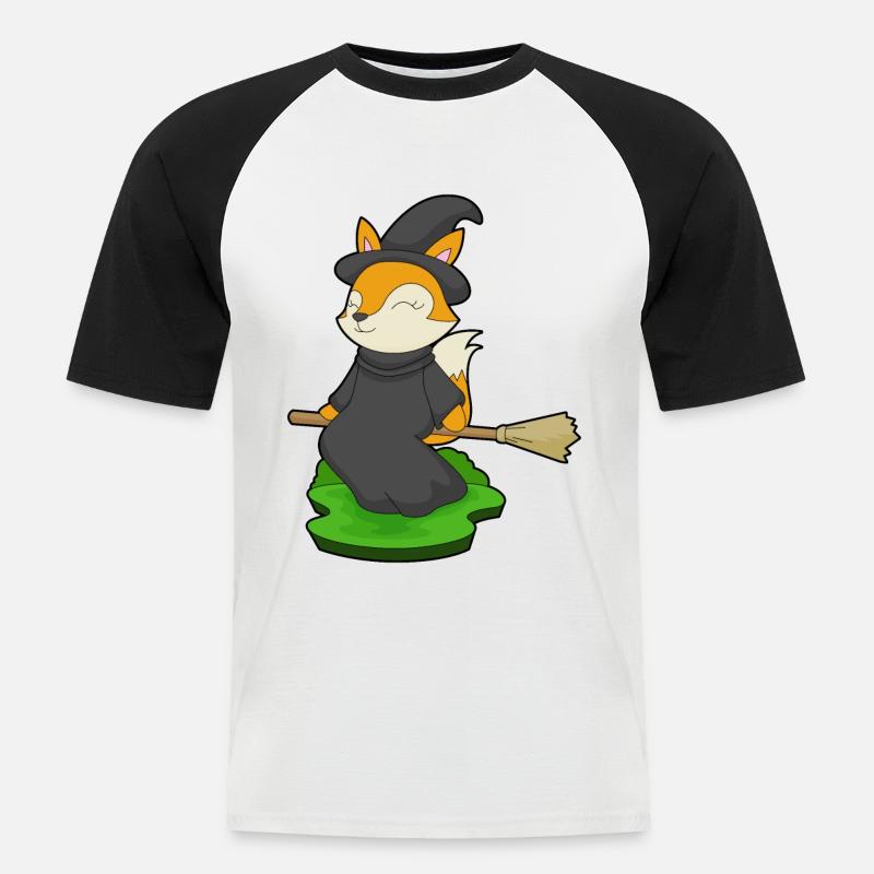 Fuchs Halloween Hexe - Männer Baseball-T-Shirt - Weiß/Schwarz