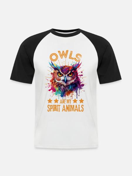 Bunte Eule - Männer Baseball-T-Shirt - Weiß/Schwarz
