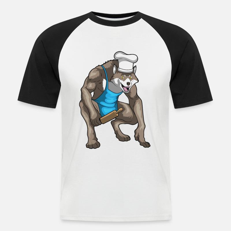 Werwolf Halloween Bäcker - Männer Baseball-T-Shirt - Weiß/Schwarz