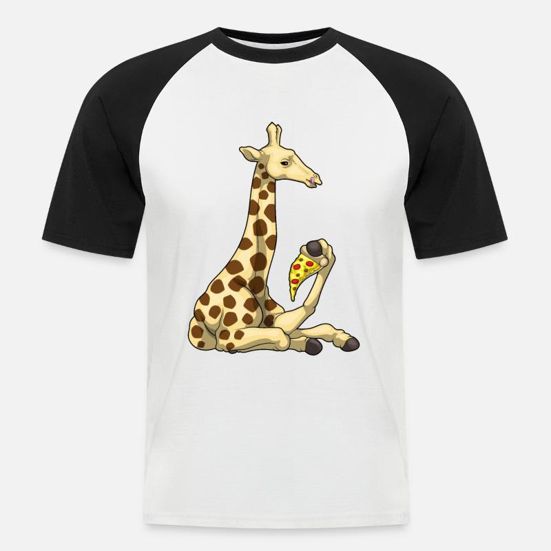 Giraffe Pizza - Männer Baseball-T-Shirt - Weiß/Schwarz