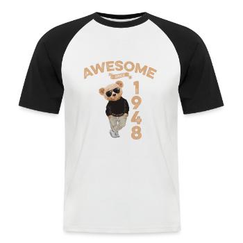 1948 Geburtstag Cool Teddy Bär Awesome since - Männer Baseball-T-Shirt - Weiß/Schwarz - Vorne - Nik (191cm)
