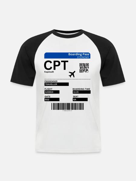 Cape Town boardingkort Sydafrika ferie idé - Kortærmet herre-baseballshirt - hvid/sort