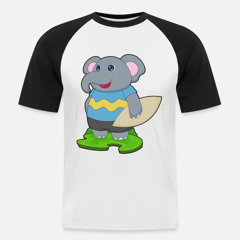 Elefant surfer surfebrett - Kortermet baseball skjorte for menn - hvit/svart