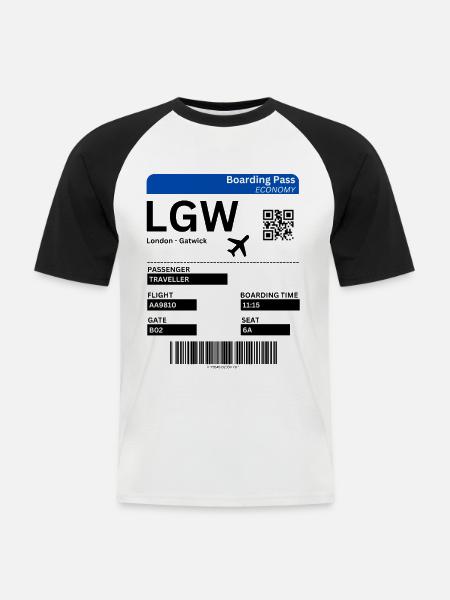 London Gatwick LGW Airport Flight Ticket Idea - Men's Baseball T-Shirt - white/black