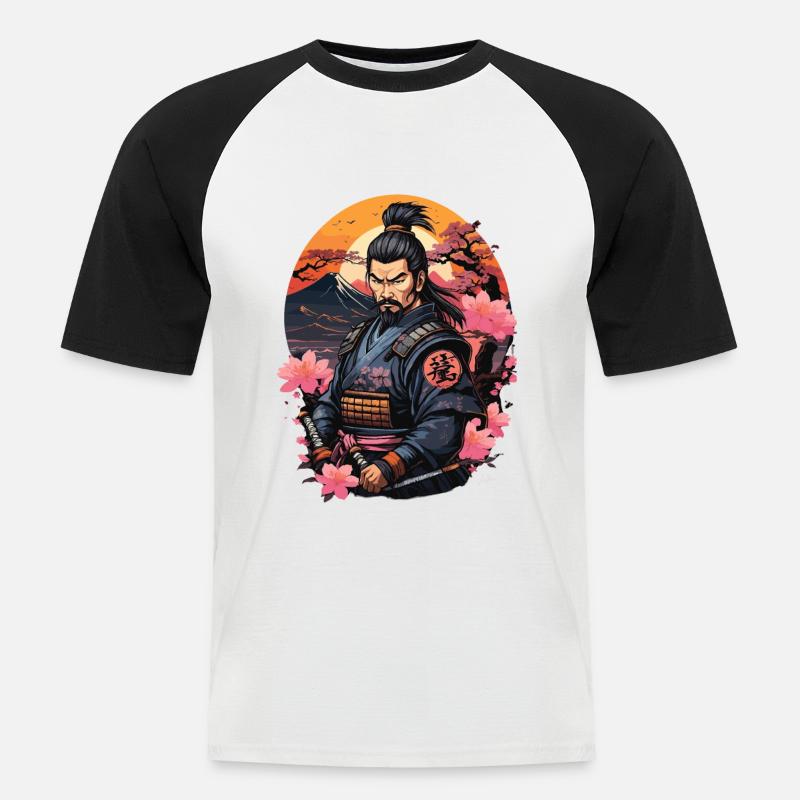 Samurai Japan Kirsche - Männer Baseball-T-Shirt - Weiß/Schwarz