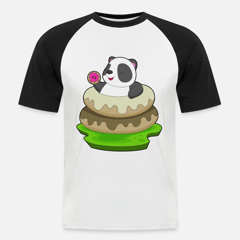 Panda Donuts - Männer Baseball-T-Shirt - Weiß/Schwarz