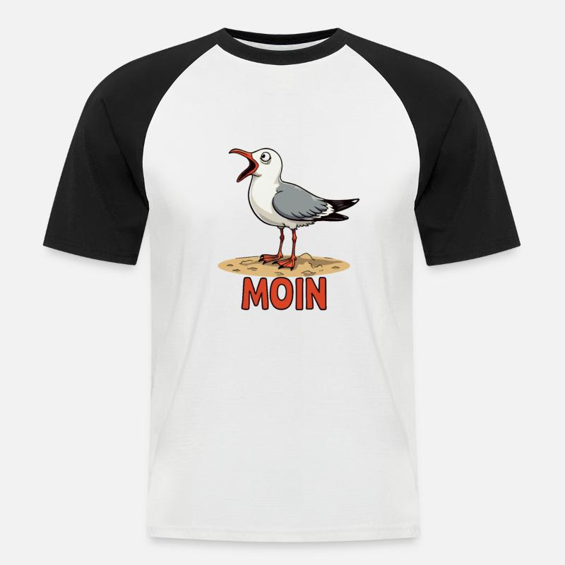 Moin Möwe - Männer Baseball-T-Shirt - Weiß/Schwarz