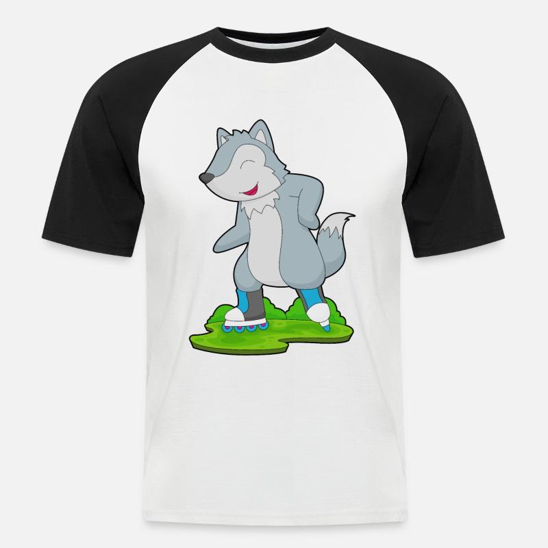 Wolf Inline skating Rollschuhe - Männer Baseball-T-Shirt - Weiß/Schwarz