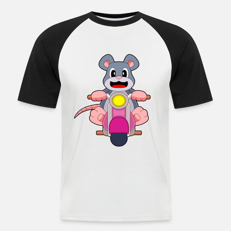 Mouse Motorcycle - Men's Baseball T-Shirt - white/black