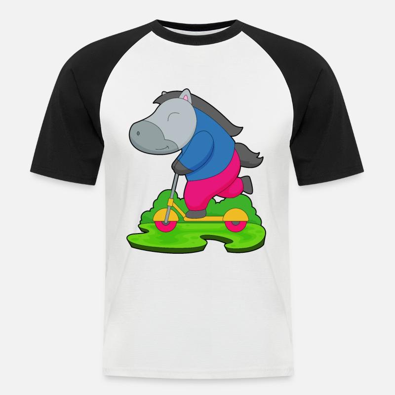 Pferd Roller - Männer Baseball-T-Shirt - Weiß/Schwarz
