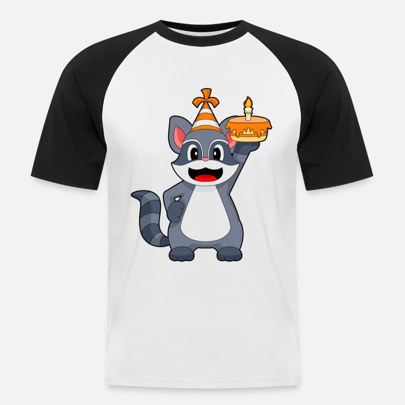 Cappello per feste di compleanno di procione - Maglia da baseball a manica corta da uomo - bianco/nero