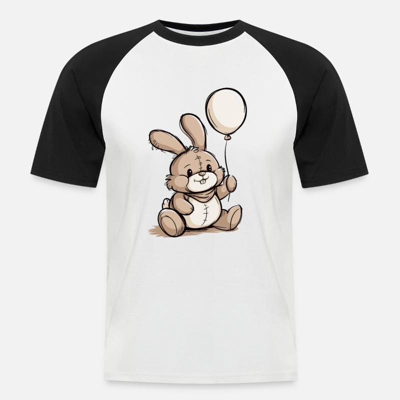 Hase mit Luftballon - Männer Baseball-T-Shirt - Weiß/Schwarz