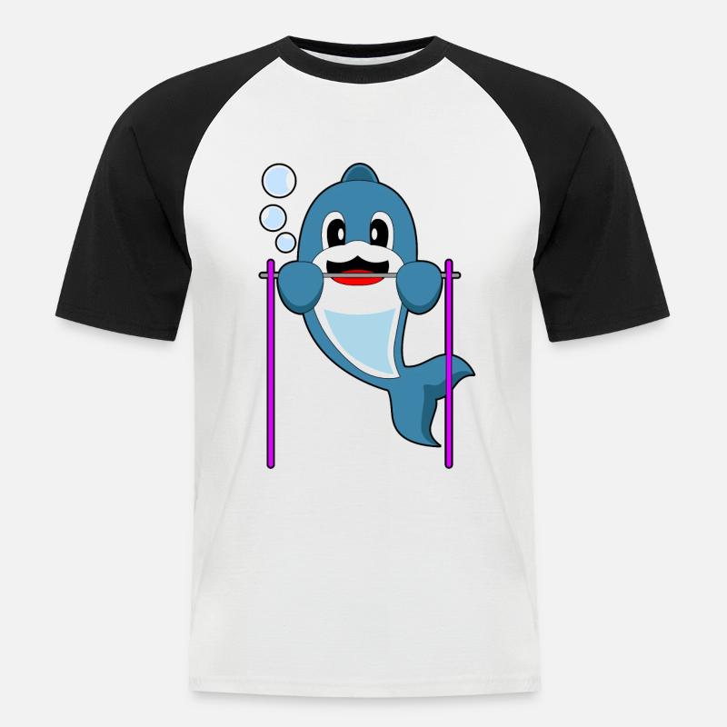 Dolphin Bodybuilder Pull-ups - Men's Baseball T-Shirt - white/black