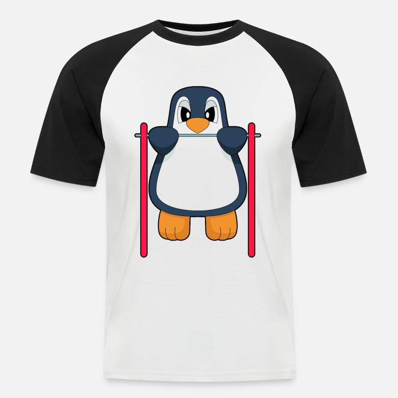 Penguin Bodybuilder Pull-ups - Men's Baseball T-Shirt - white/black
