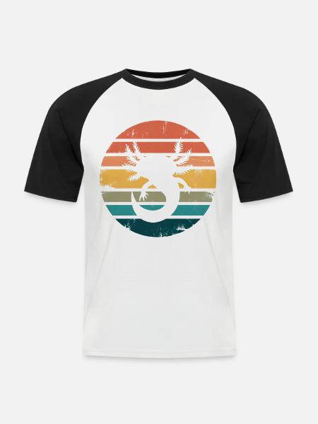 Axolotl Retro Sunset Axolotl Gifts Kids Boys Girls - Men's Baseball T-Shirt - white/black