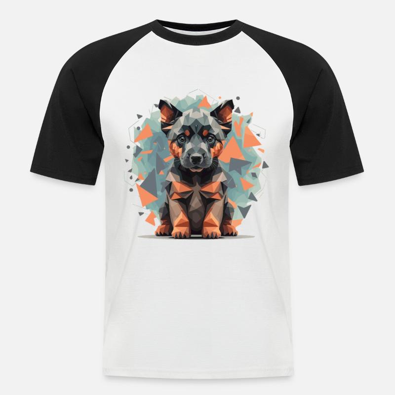 Low-Poly Deutscher Schäferhund - Männer Baseball-T-Shirt - Weiß/Schwarz