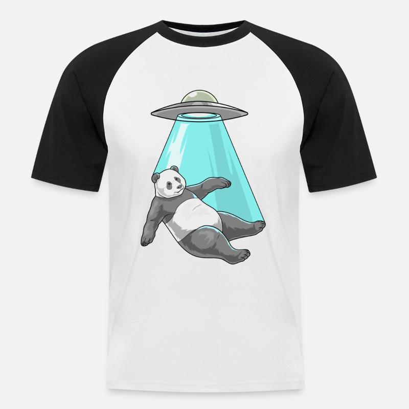 Panda Raumschiff - Männer Baseball-T-Shirt - Weiß/Schwarz