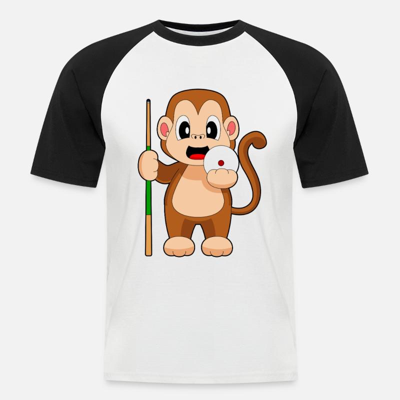 Affe Billiard Queue - Männer Baseball-T-Shirt - Weiß/Schwarz