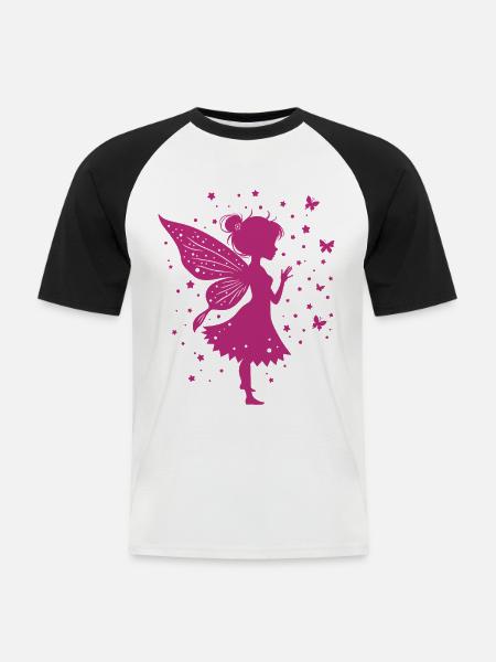 Fata magica con fiori e farfalle - Maglia da baseball a manica corta da uomo - bianco/nero