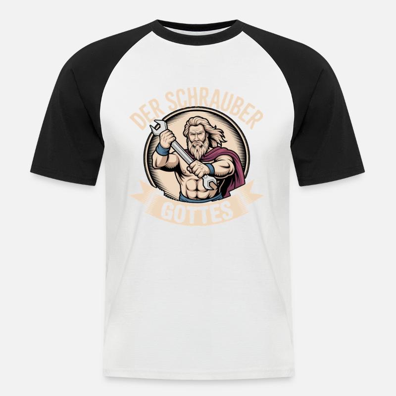 Der Schrauber Gottes - Männer Baseball-T-Shirt - Weiß/Schwarz