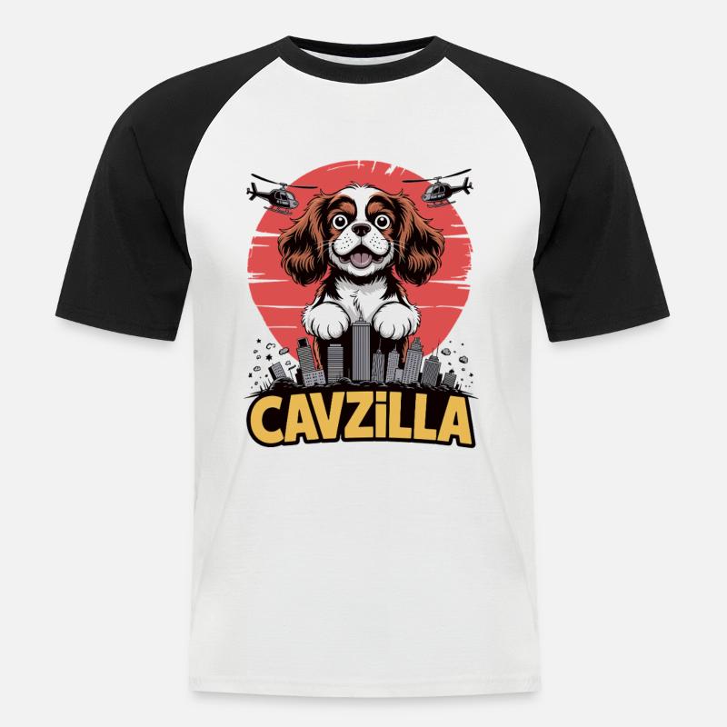 Cavzilla – Flausch mit Weltmacht - Männer Baseball-T-Shirt - Weiß/Schwarz