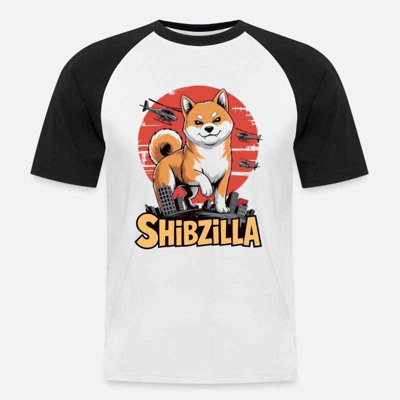 Shibzilla – Chaos mit Side-Eye - Männer Baseball-T-Shirt - Weiß/Schwarz