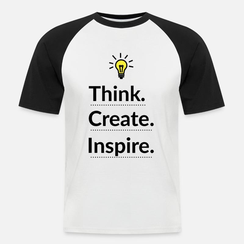 Think Create Inspire Glühbirne - Männer Baseball-T-Shirt - Weiß/Schwarz