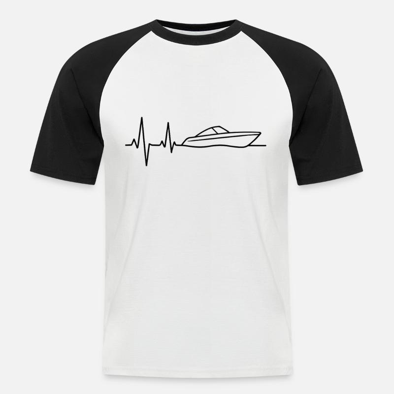 Boot Herzschlag – Motorboot Leben - Männer Baseball-T-Shirt - Weiß/Schwarz