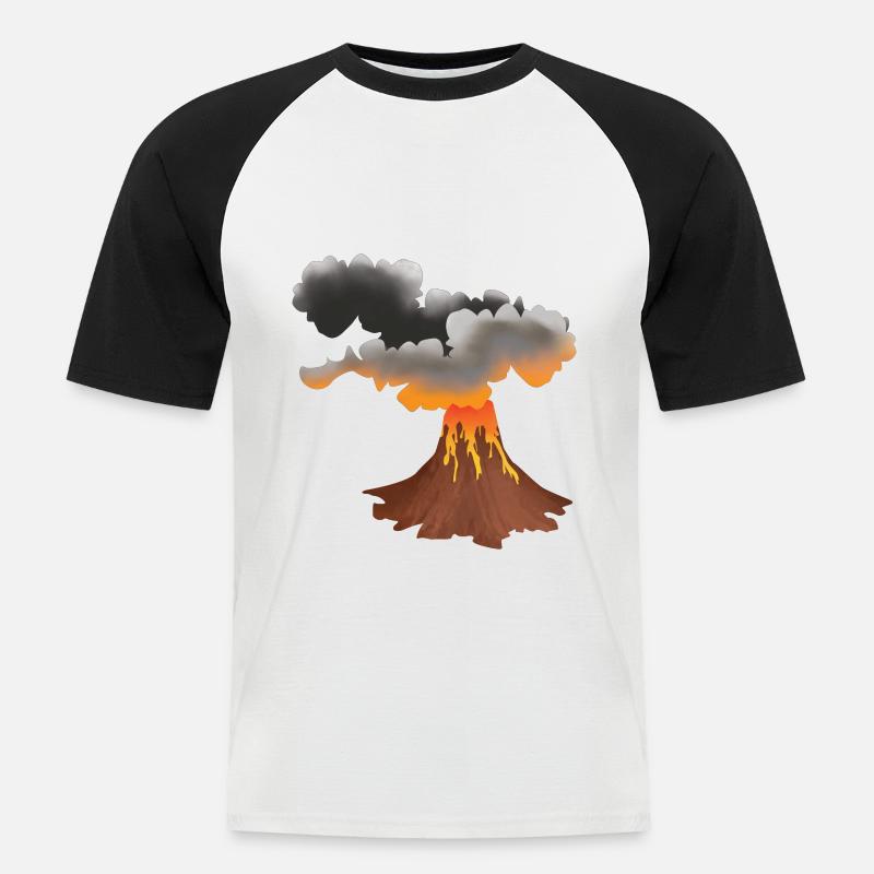Ausbrechender Vulkan Design - Männer Baseball-T-Shirt - Weiß/Schwarz