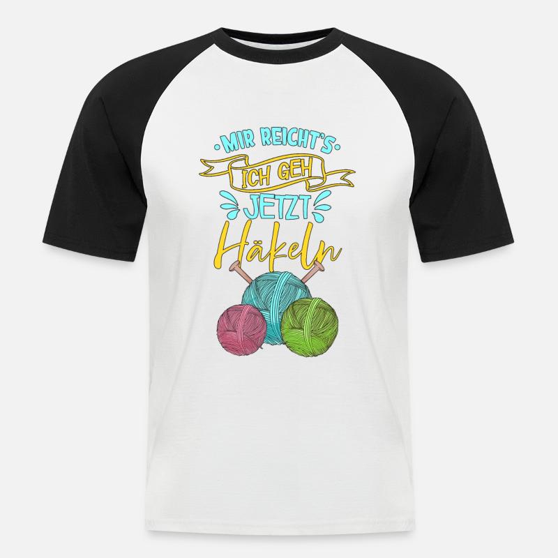 Häkeln - Männer Baseball-T-Shirt - Weiß/Schwarz
