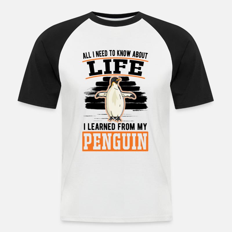 Pinguin Geschenk Penguin - Männer Baseball-T-Shirt - Weiß/Schwarz