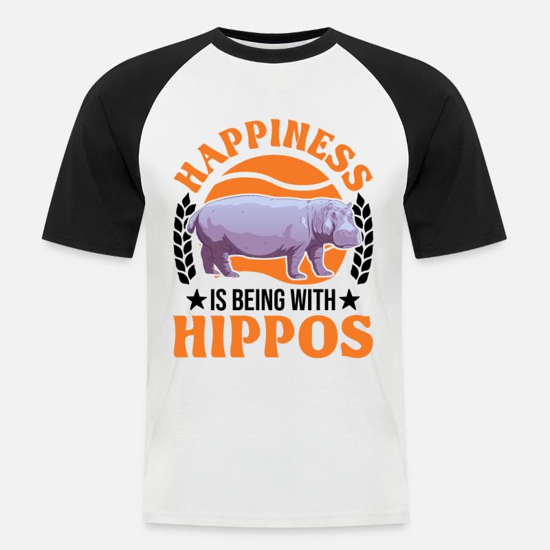 Nilpferd Glück Flusspferd - Männer Baseball-T-Shirt - Weiß/Schwarz
