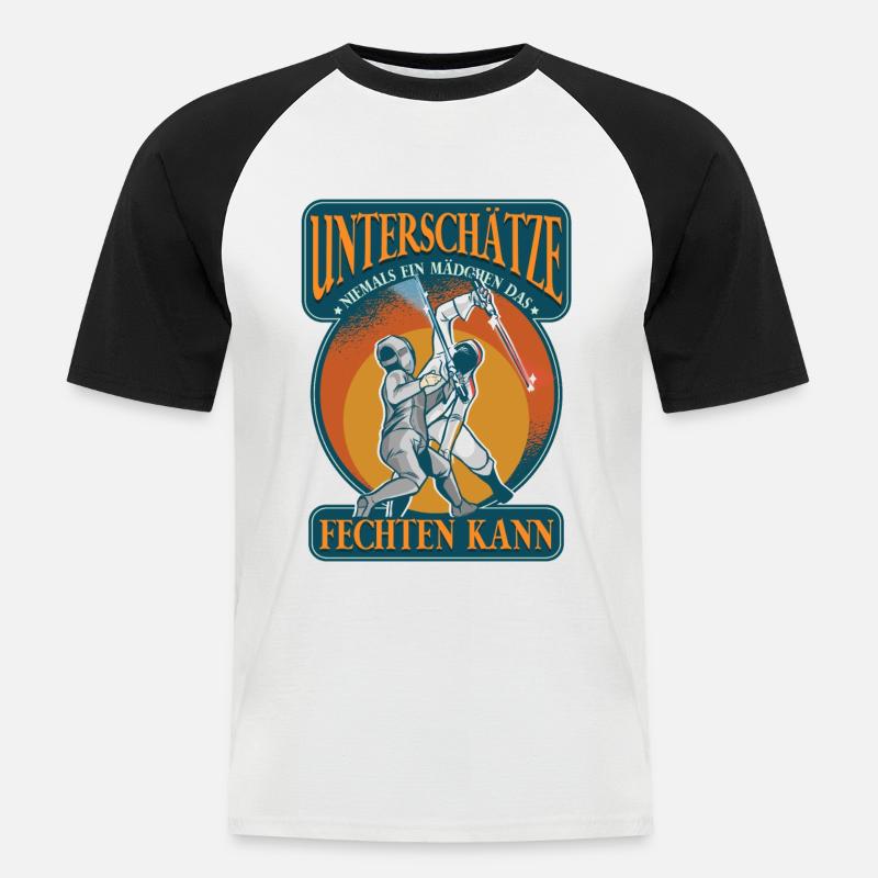 Fechten Mädchen - Männer Baseball-T-Shirt - Weiß/Schwarz