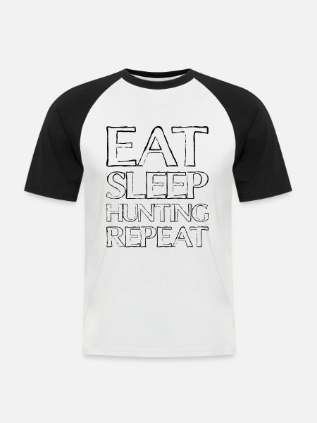 Essen Schlafen Jagen - Männer Baseball-T-Shirt - Weiß/Schwarz