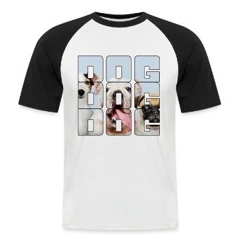 Chien - T-shirt baseball manches courtes Homme - blanc/noir - Devant - Nik (191cm)